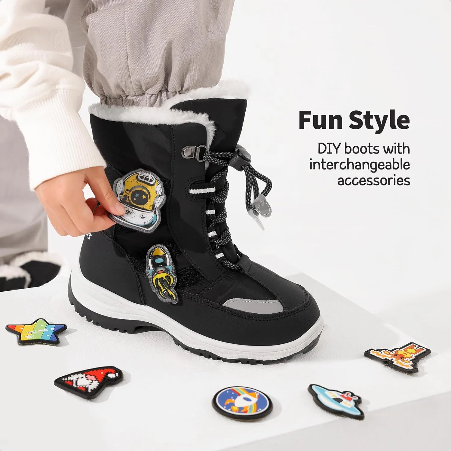 DREAM PAIRS Boys Toddler Snow Boots Interchangeable Accessories Slip Resistant Faux Fur Lined Mid Calf Little Kids Winter Shoes