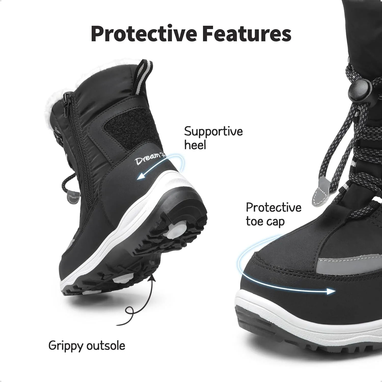 DREAM PAIRS Boys Toddler Snow Boots Interchangeable Accessories Slip Resistant Faux Fur Lined Mid Calf Little Kids Winter Shoes