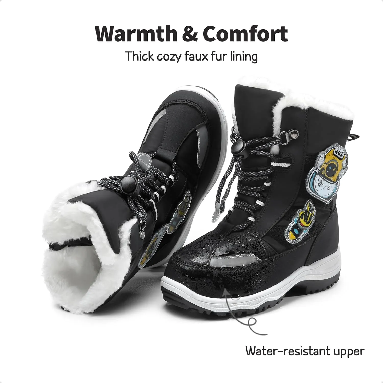 DREAM PAIRS Boys Toddler Snow Boots Interchangeable Accessories Slip Resistant Faux Fur Lined Mid Calf Little Kids Winter Shoes