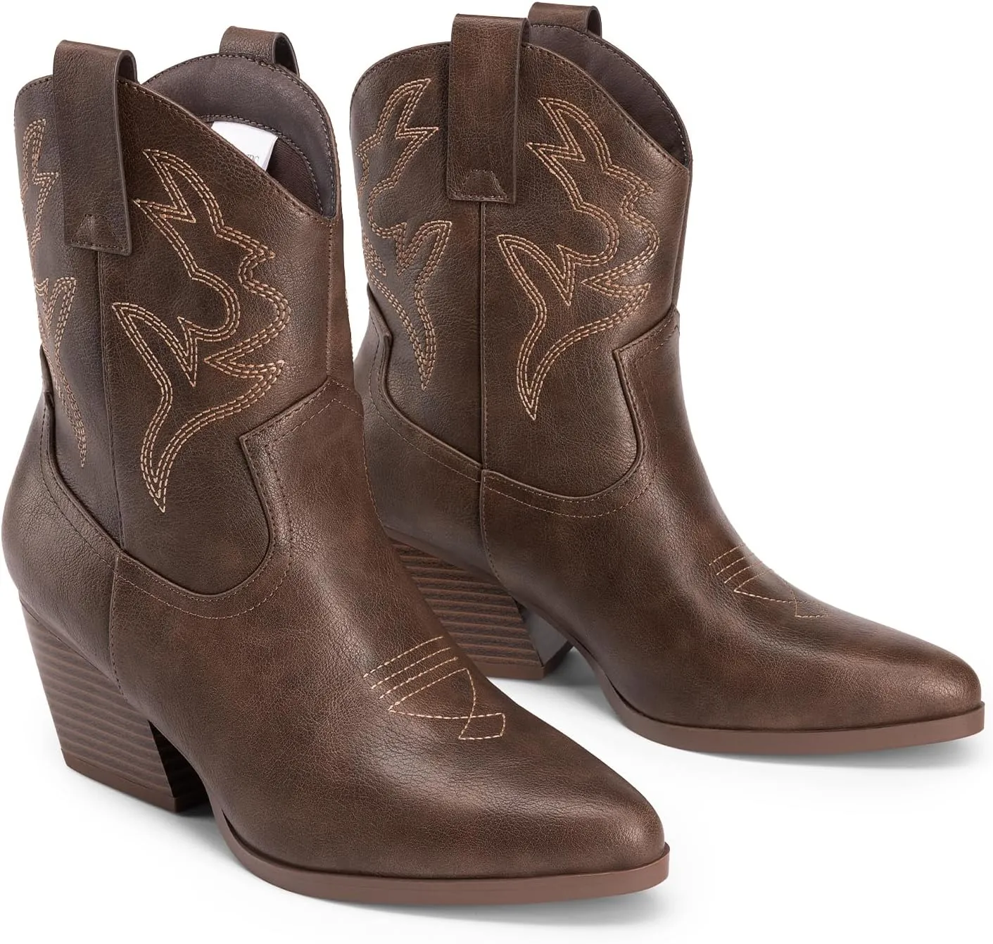 DREAM PAIRS Women's Cowboy Cowgirl Boots Embroidered Stitched Short Western Boots Low Chunky Heel Pointed Toe Ankle Booties