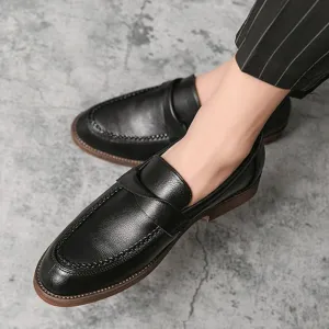 Dress Oxford for Men Slip On Round Toe Vegan Leather Apron Toe Non Slip Anti-Slip Rubber Sole Walking