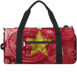 Duffel Bag with Vietnam Flag Bitcoin for Women Men Shoe Compartment Travel Weekender
