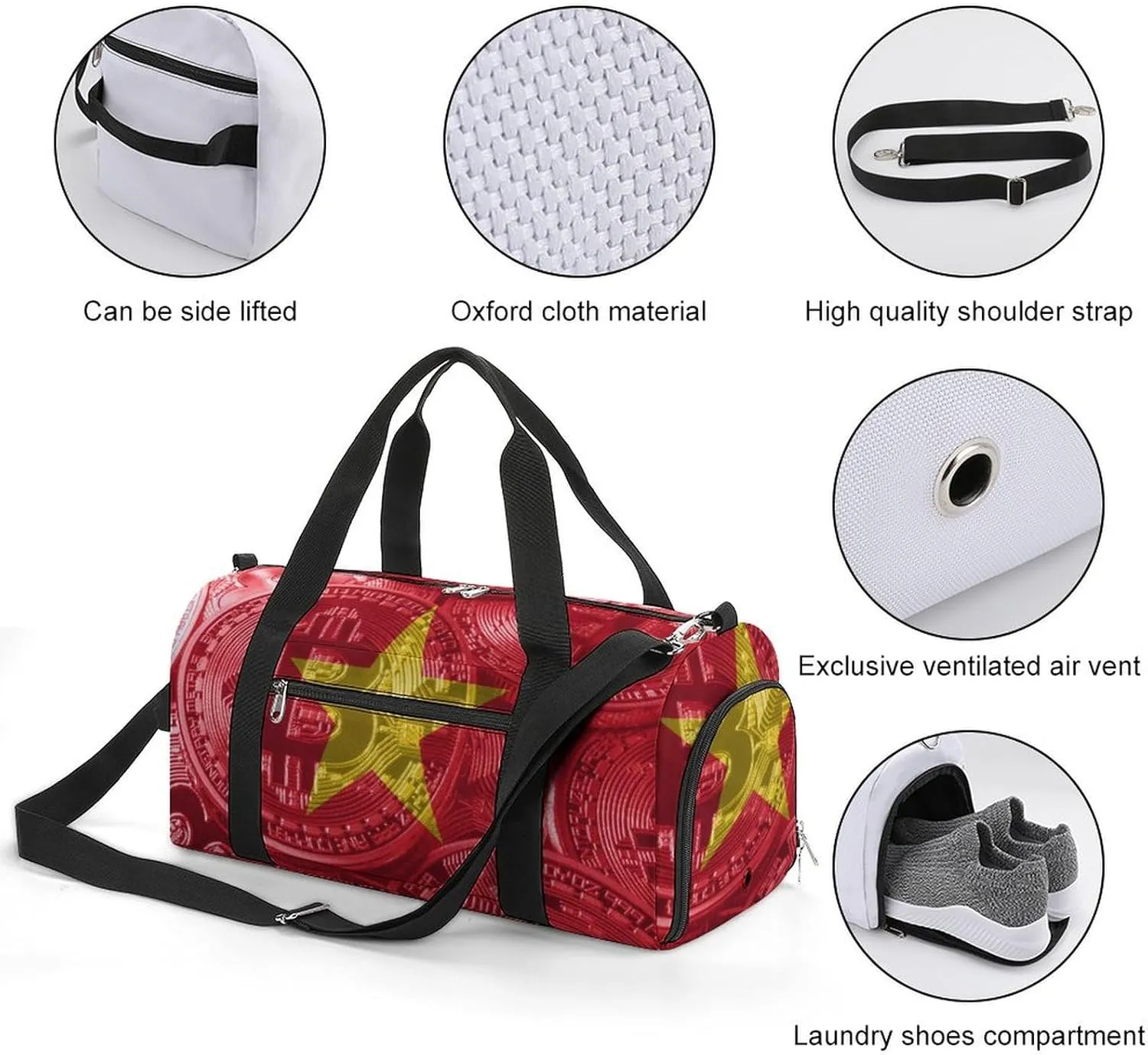 Duffel Bag with Vietnam Flag Bitcoin for Women Men Shoe Compartment Travel Weekender