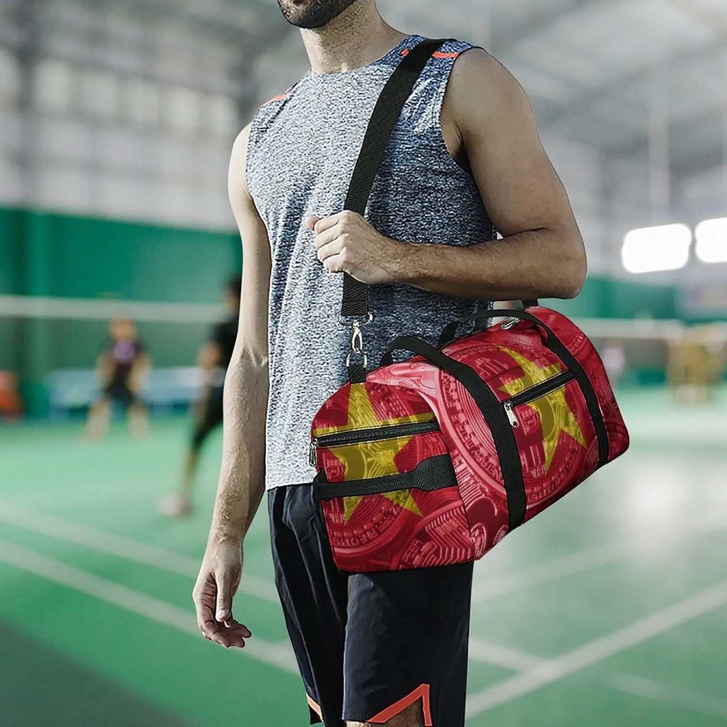 Duffel Bag with Vietnam Flag Bitcoin for Women Men Shoe Compartment Travel Weekender