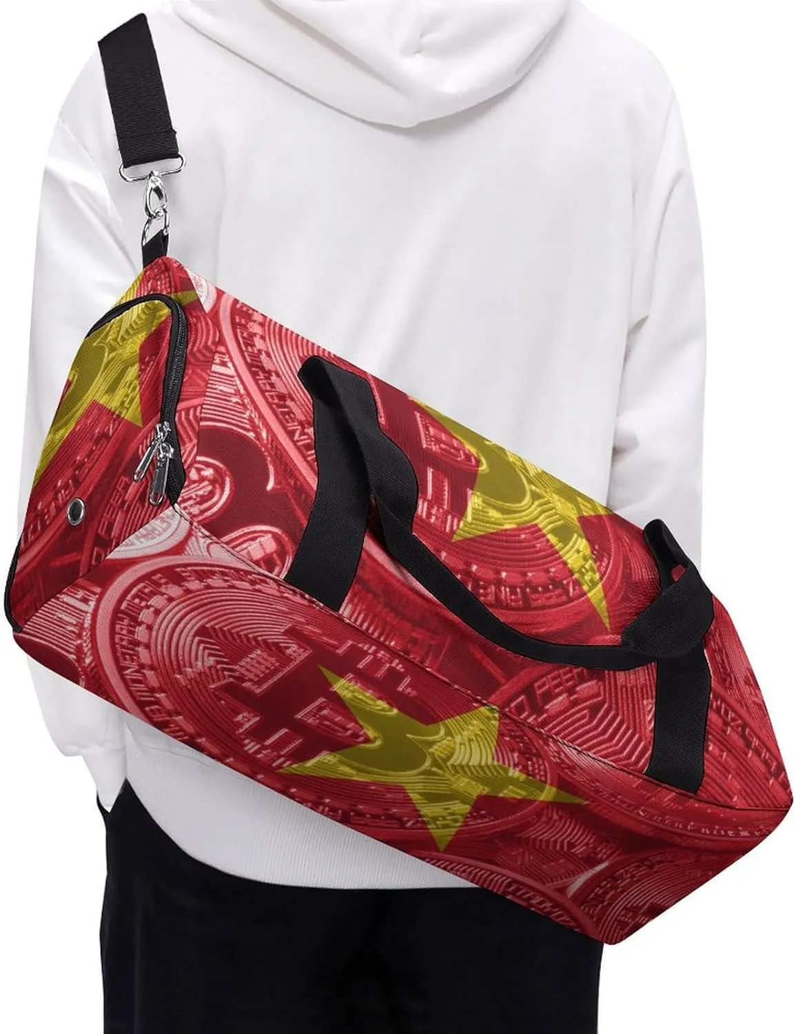 Duffel Bag with Vietnam Flag Bitcoin for Women Men Shoe Compartment Travel Weekender