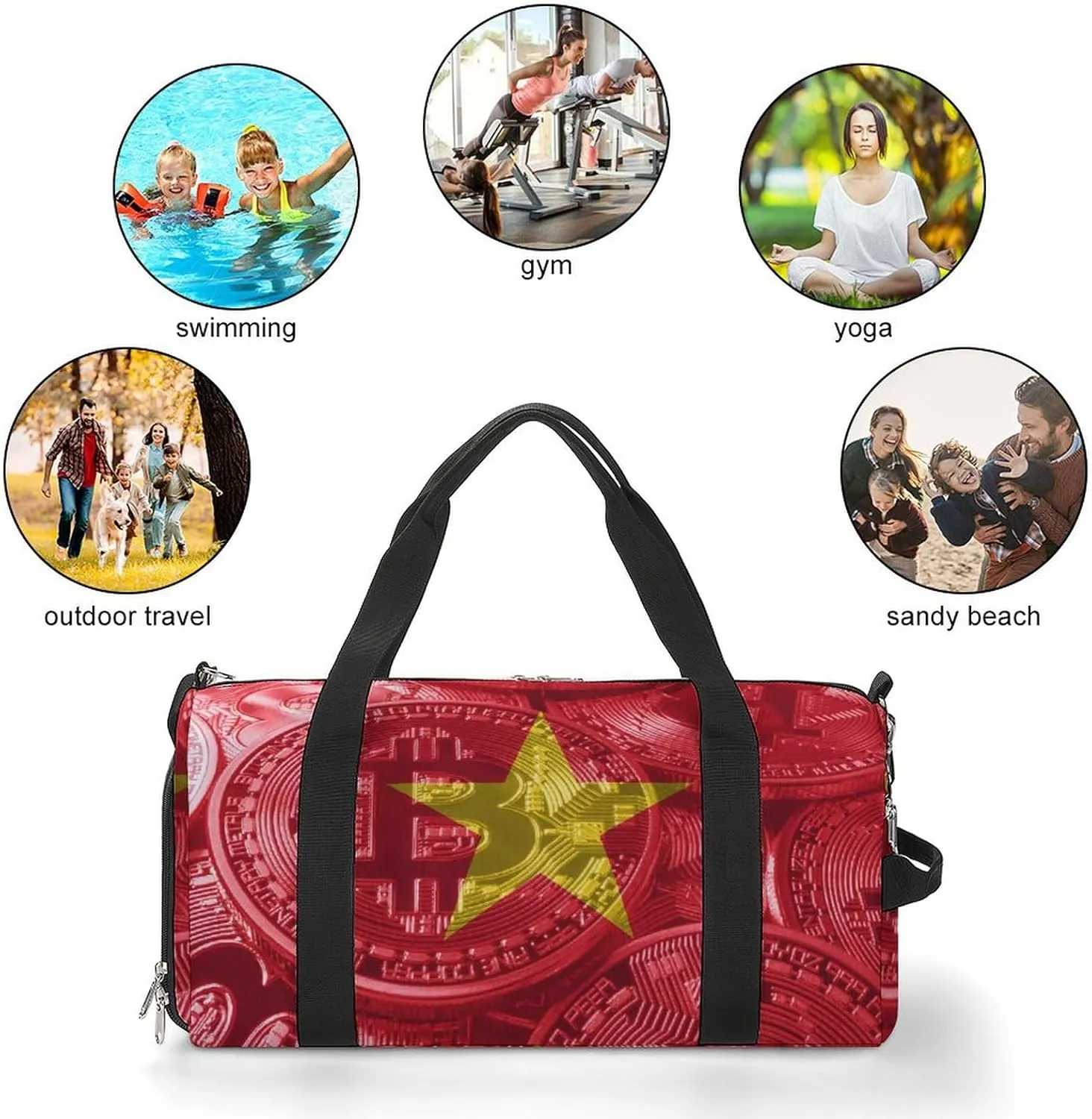Duffel Bag with Vietnam Flag Bitcoin for Women Men Shoe Compartment Travel Weekender
