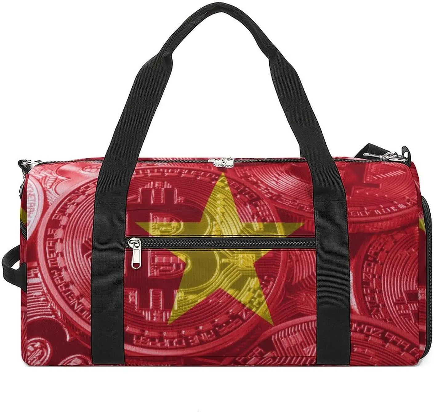 Duffel Bag with Vietnam Flag Bitcoin for Women Men Shoe Compartment Travel Weekender