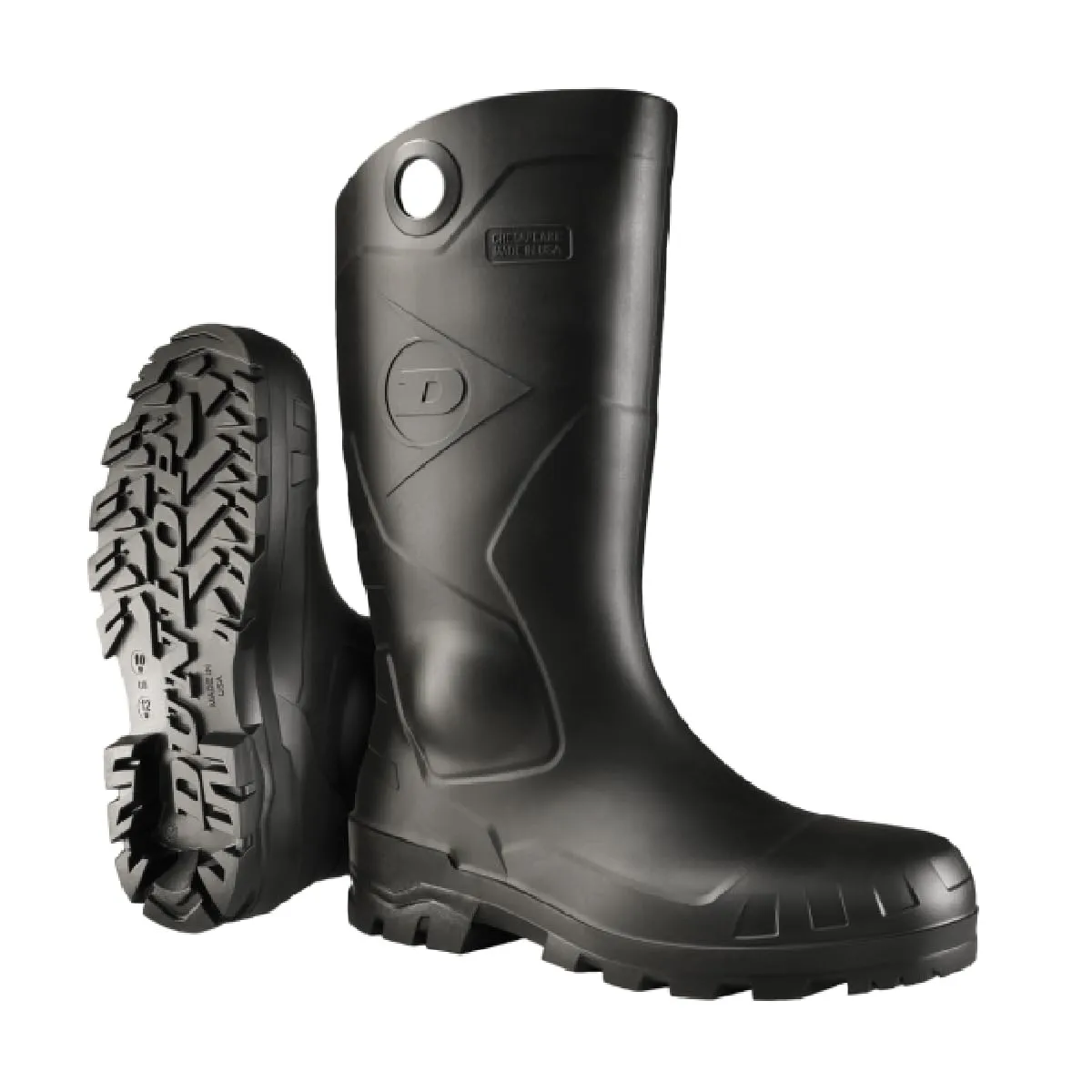 DUNLOP Protective Footwear, Chesapeake Plain Toe, 100% Waterproof, Lightweight and Durable PVC Boots, Slip Resistant, 8677577.05, Size 5 US, Black