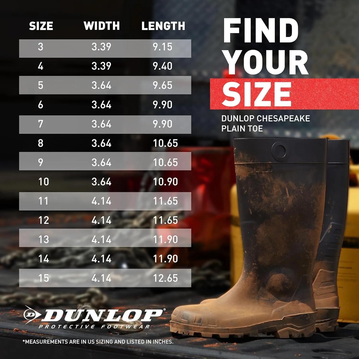 DUNLOP Protective Footwear, Chesapeake Plain Toe, 100% Waterproof, Lightweight and Durable PVC Boots, Slip Resistant, 8677577.05, Size 5 US, Black