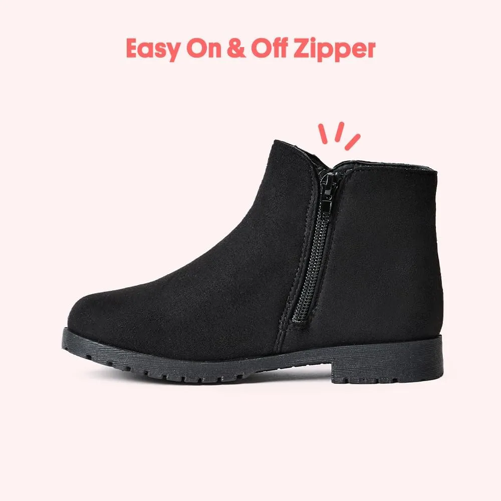 FabKids Girls Ankle Boots Short Booties Side Zipper Riding Boot Low Heels Dress Boot Shoes for Kids