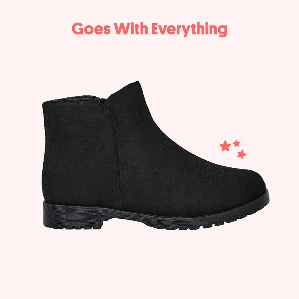 FabKids Girls Ankle Boots Short Booties Side Zipper Riding Boot Low Heels Dress Boot Shoes for Kids