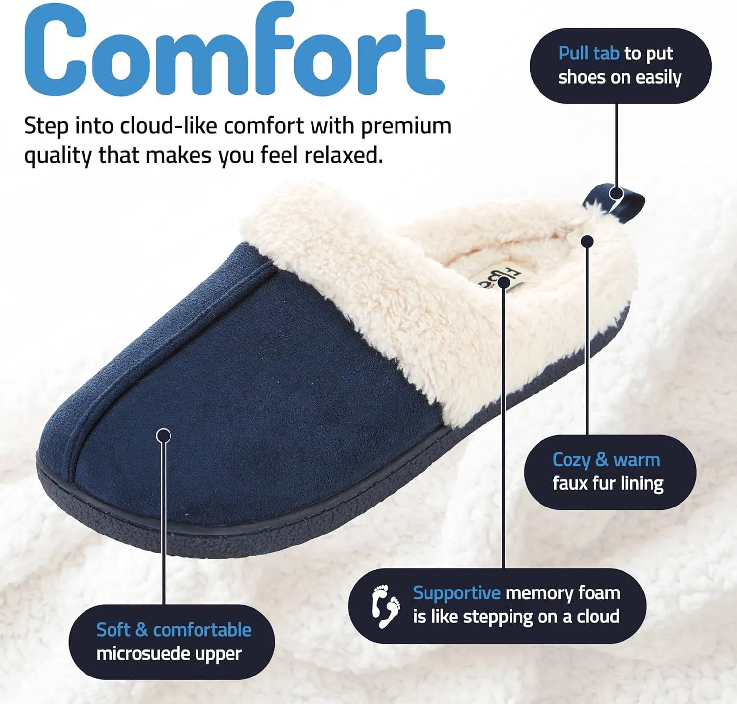 Floopi House Slippers for Women, Fur Lined Clog Womens Slippers Cozy Memory Foam with Indoor & Outdoor Anti Skid Sole