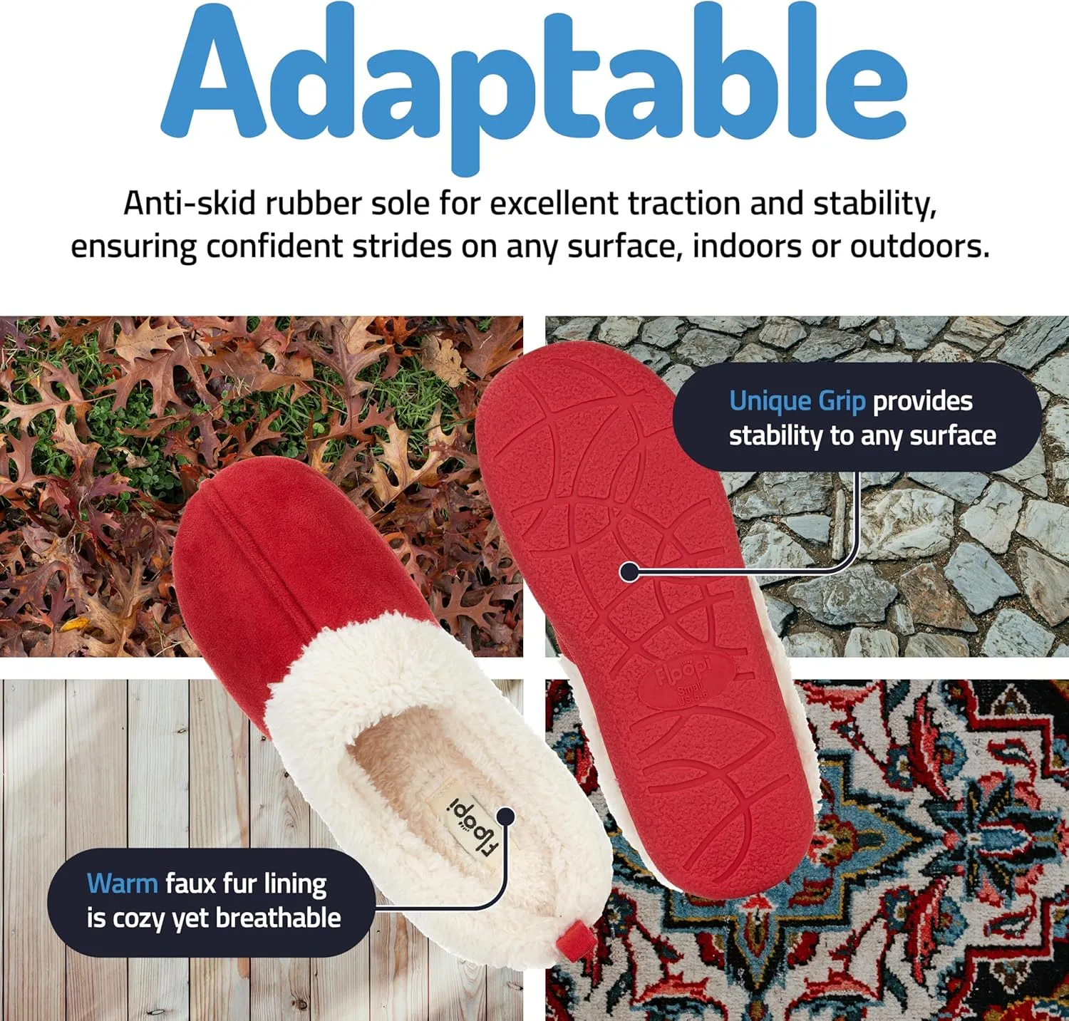 Floopi House Slippers for Women, Fur Lined Clog Womens Slippers Cozy Memory Foam with Indoor & Outdoor Anti Skid Sole