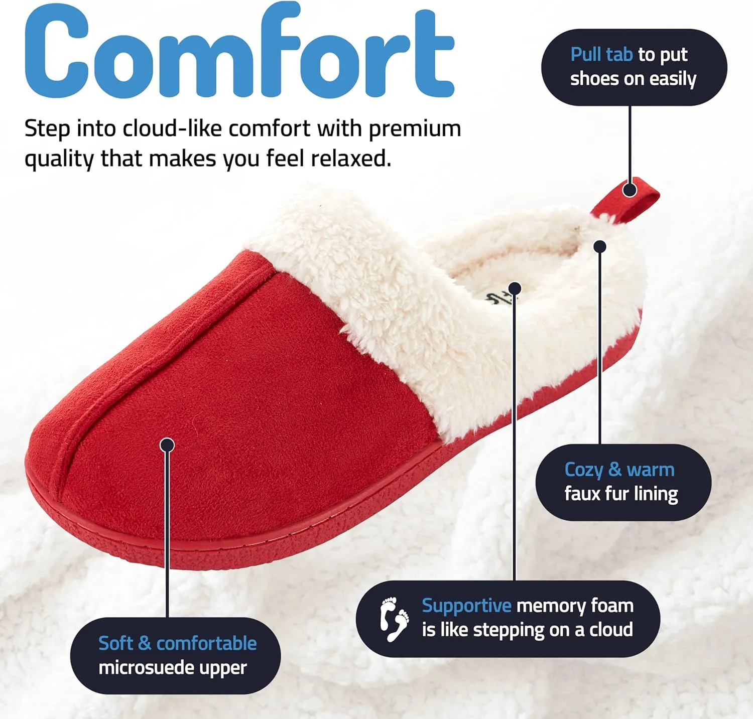 Floopi House Slippers for Women, Fur Lined Clog Womens Slippers Cozy Memory Foam with Indoor & Outdoor Anti Skid Sole