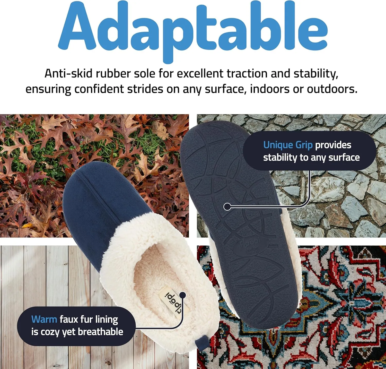 Floopi House Slippers for Women, Fur Lined Clog Womens Slippers Cozy Memory Foam with Indoor & Outdoor Anti Skid Sole