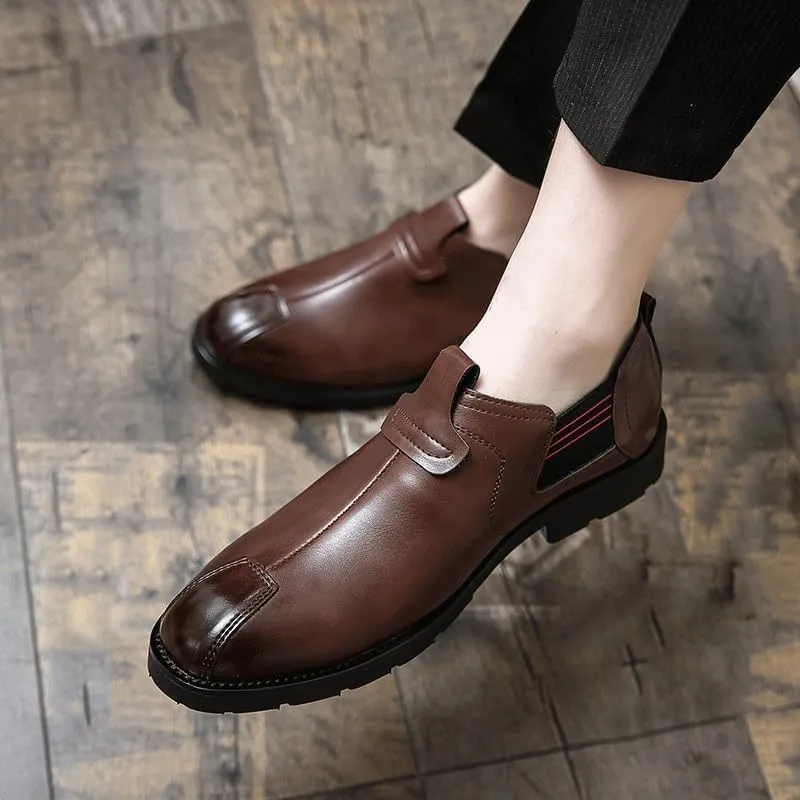 Formal Shoes for Men Vegan Leather Fashion Slip-on Dress Oxford Breathable Casual Business Anti-Slip Rubber Sole Block Heel Shoes