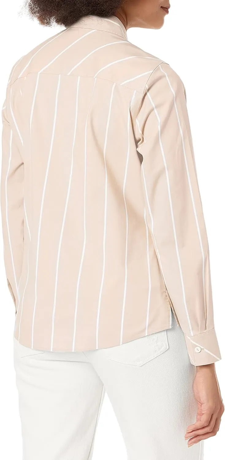 Foxcroft Women's Ava Long Sleeve Simply Stripe Blouse