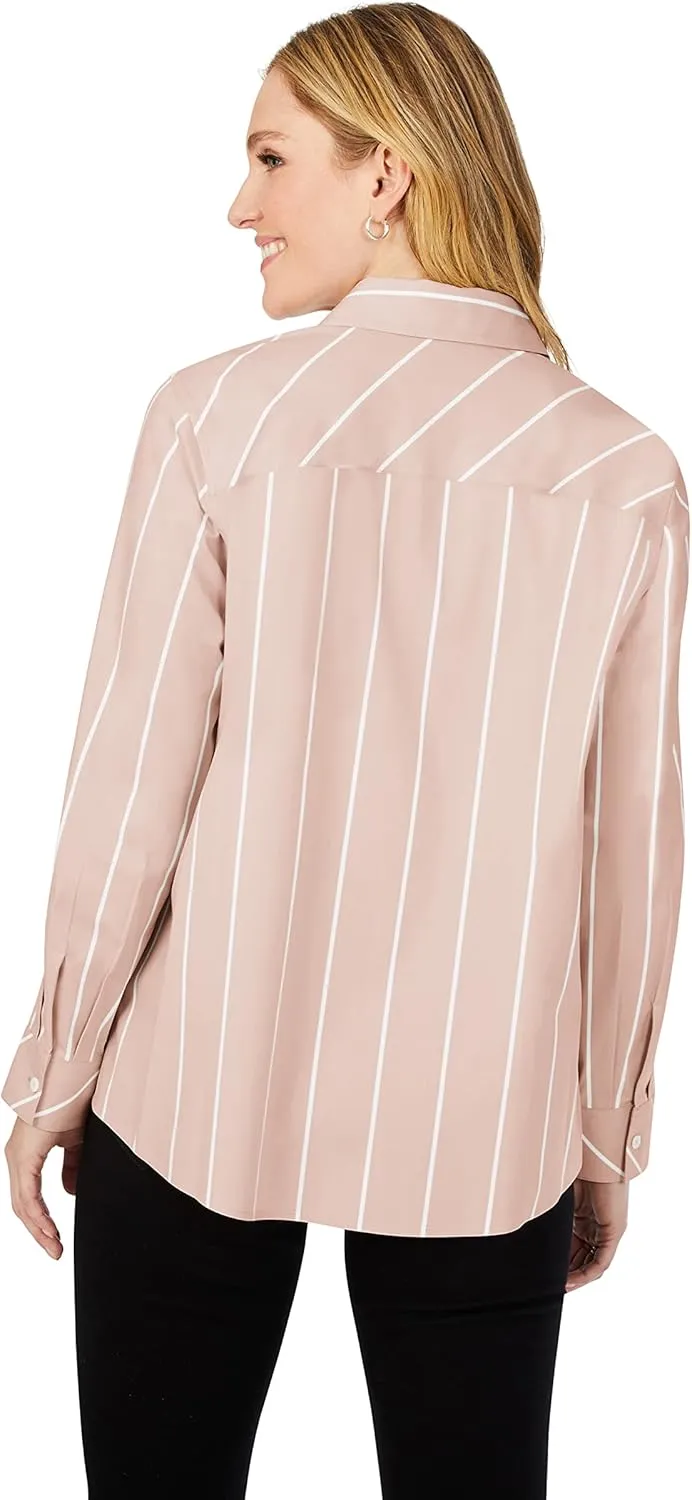 Foxcroft Women's Ava Long Sleeve Simply Stripe Blouse