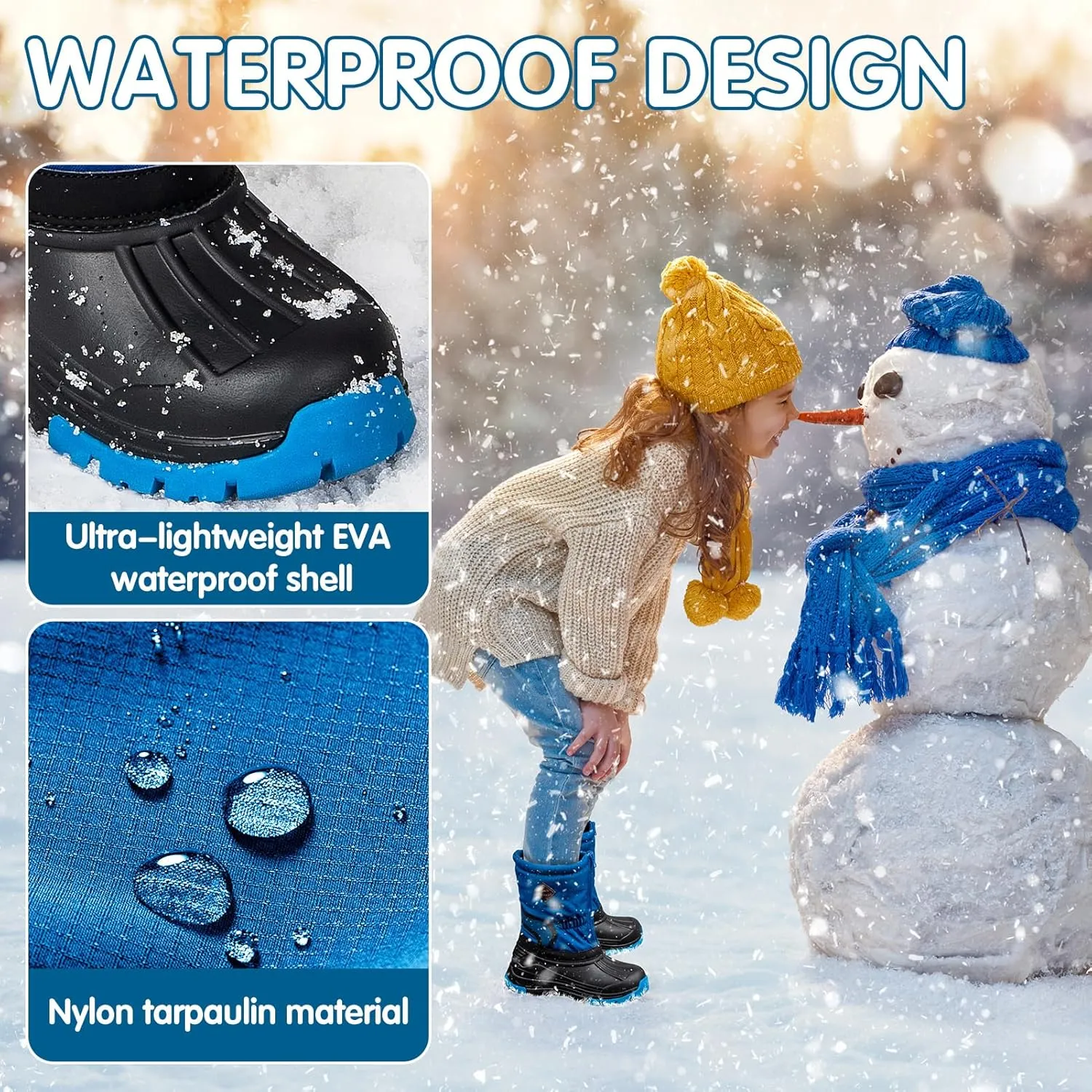 FREE SOLDIER Snow Boots for Kids Waterproof with Zipper Winter Warm Non Slip Cold Weather Outdoor Boys Girls Snow Boots