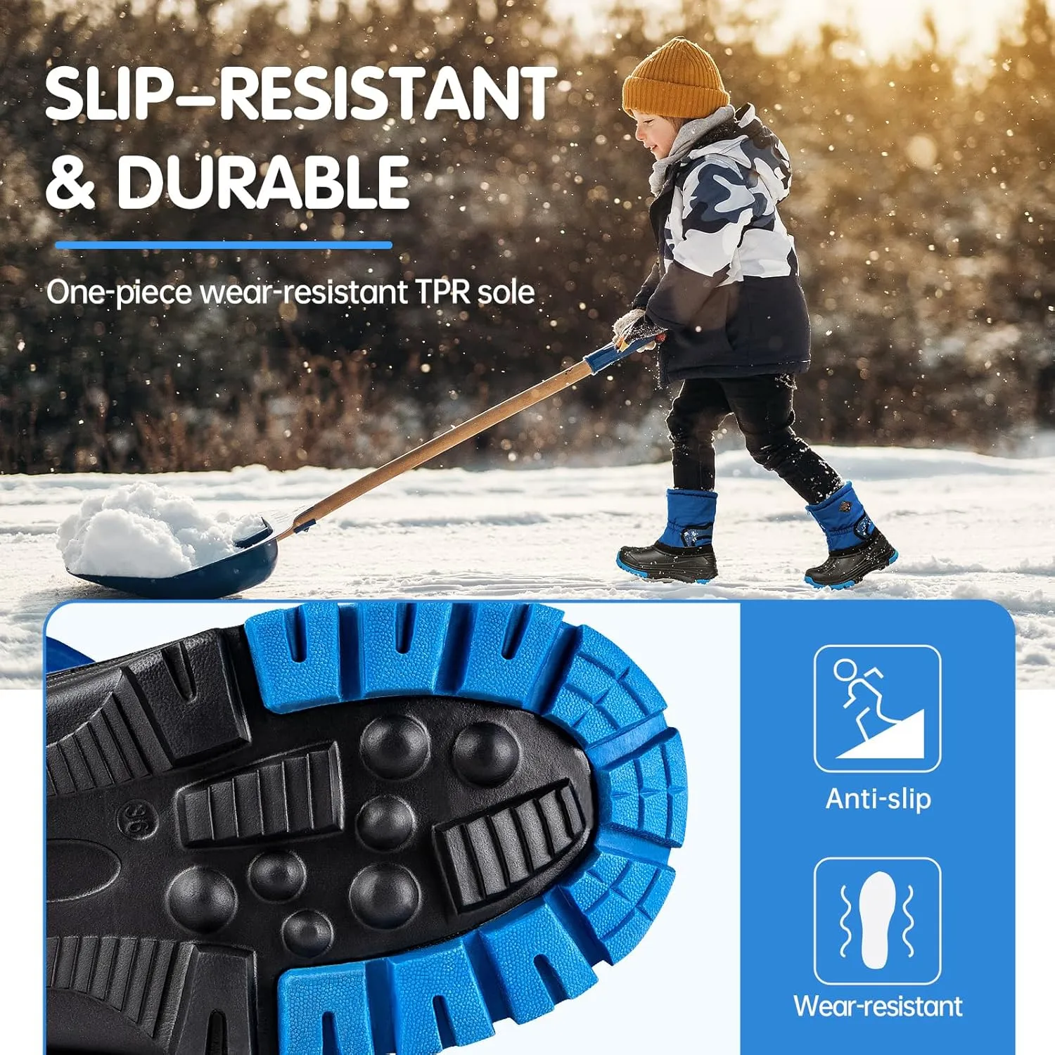 FREE SOLDIER Snow Boots for Kids Waterproof with Zipper Winter Warm Non Slip Cold Weather Outdoor Boys Girls Snow Boots