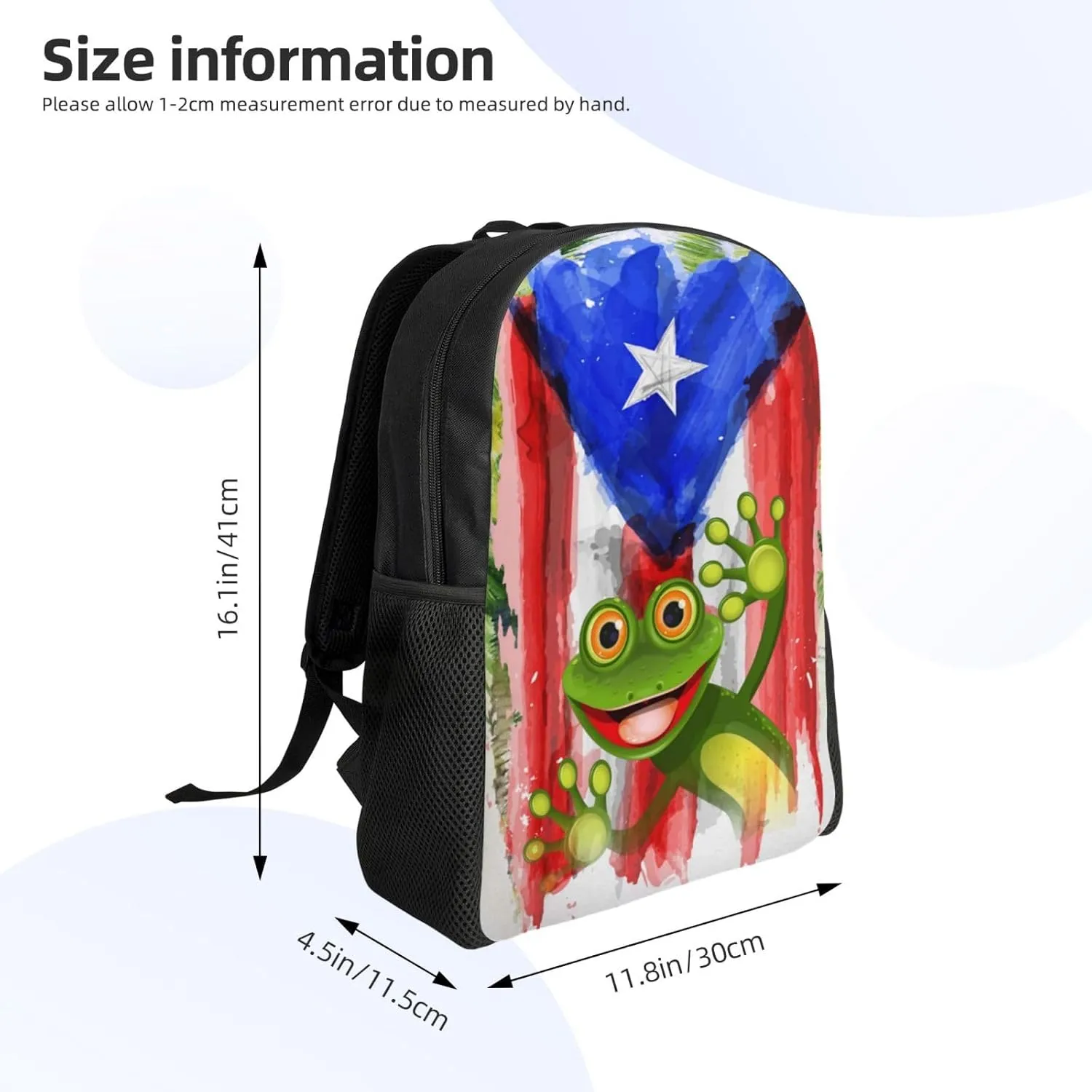 GTEVUTS Tropical Frog Puerto Rico Backpack for Men Women - Puerto Rico Gifts-Patriotic Chic Laptop Black Shoulder Bag Travel Camping Work Outdoor Backpacks,15 Inch,Black