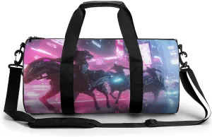 Gym Bag 17in for Men Women, Waterproof Foldable Sports Organizer, Durable Workout Travel Duffle Bag, Futuristic Heroes Vs Enemies-181