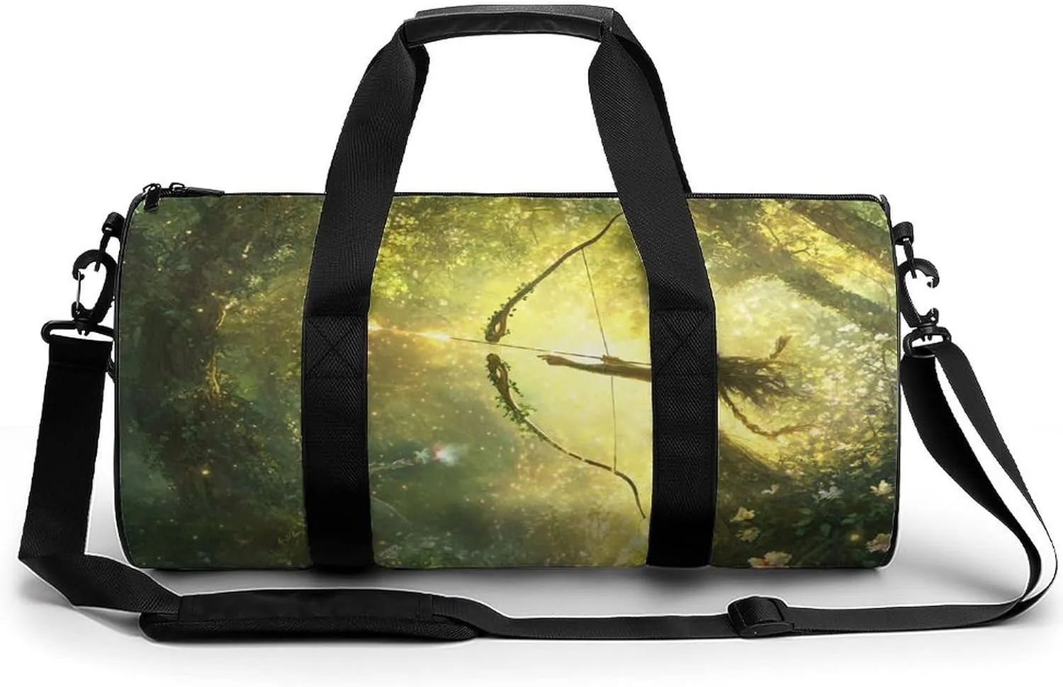Gym Bag 17in for Men Women, Waterproof Foldable Sports Organizer, Durable Workout Travel Duffle Bag, Mystical Woodland Battle-17