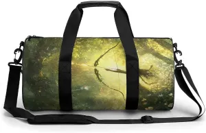 Gym Bag 17in for Men Women, Waterproof Foldable Sports Organizer, Durable Workout Travel Duffle Bag, Mystical Woodland Battle-17