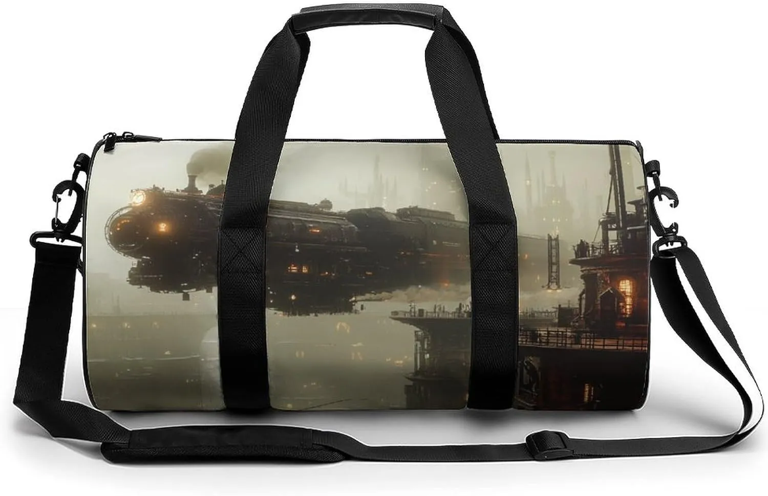 Gym Bag 17in for Men Women, Waterproof Foldable Sports Organizer, Durable Workout Travel Duffle Bag, Victorian Mech Battle-92