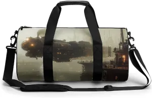 Gym Bag 17in for Men Women, Waterproof Foldable Sports Organizer, Durable Workout Travel Duffle Bag, Victorian Mech Battle-92