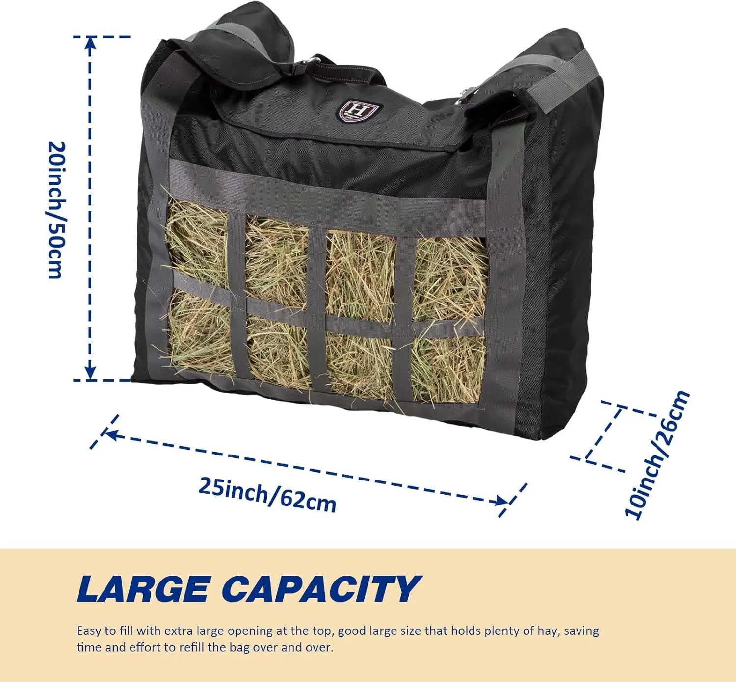 Harrison Howard Premium Durable Slow Feed Horse Hay Bags Oxford Cloth Heavy Duty Large Capacity Horse Feeding Bag-Black