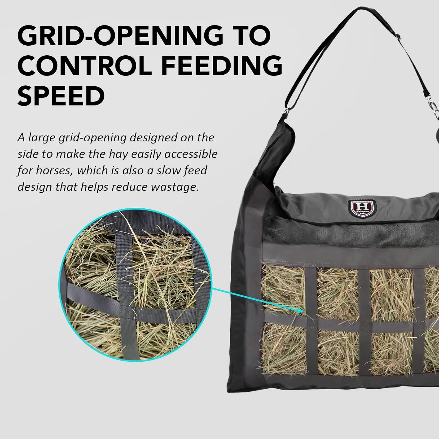 Harrison Howard Premium Durable Slow Feed Horse Hay Bags Oxford Cloth Heavy Duty Large Capacity Horse Feeding Bag-Black