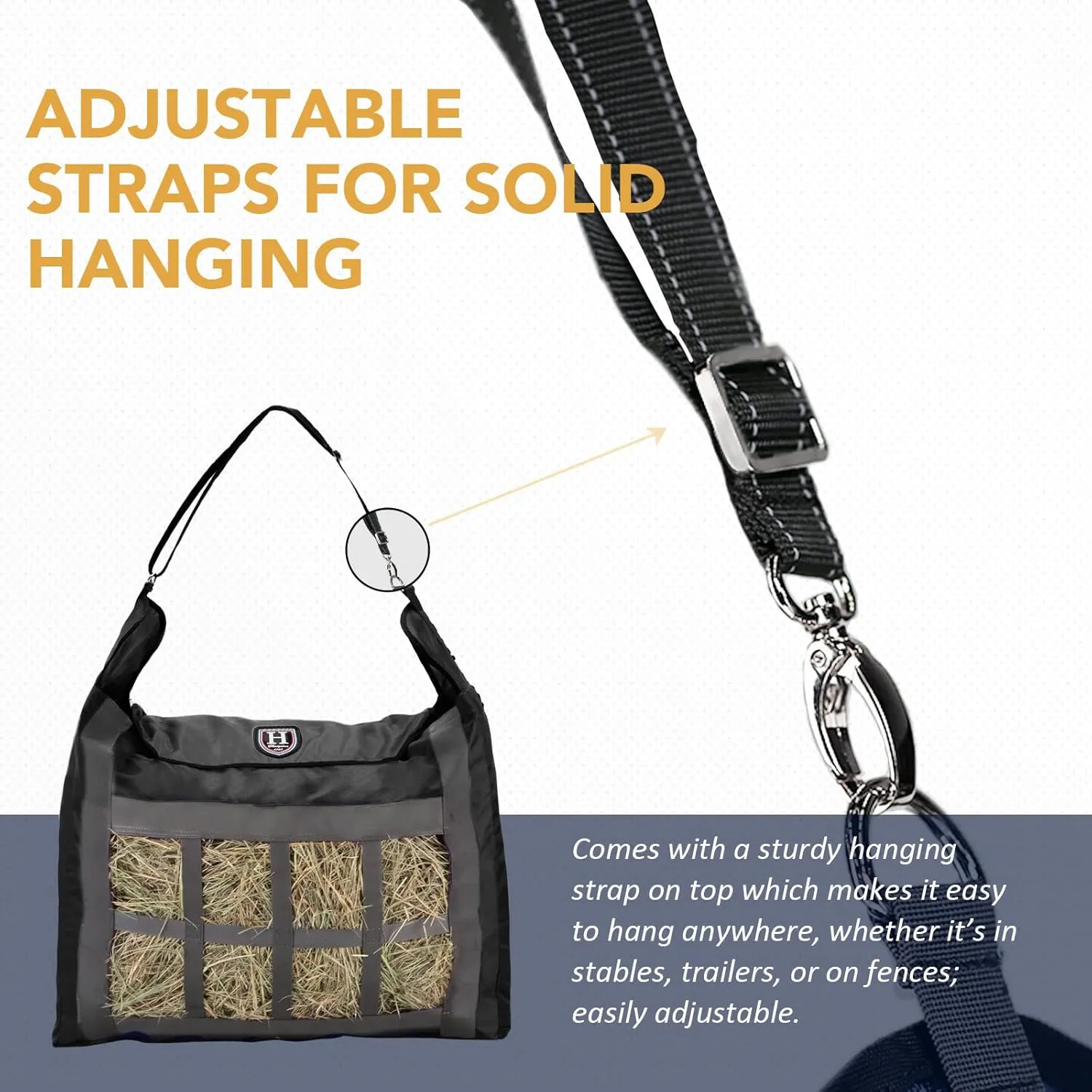 Harrison Howard Premium Durable Slow Feed Horse Hay Bags Oxford Cloth Heavy Duty Large Capacity Horse Feeding Bag-Black