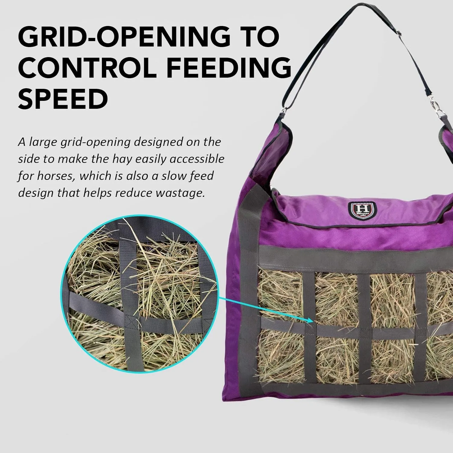 Harrison Howard Premium Durable Slow Feed Horse Hay Bags Oxford Cloth Heavy Duty Large Capacity Horse Feeding Bag-Regal Purple