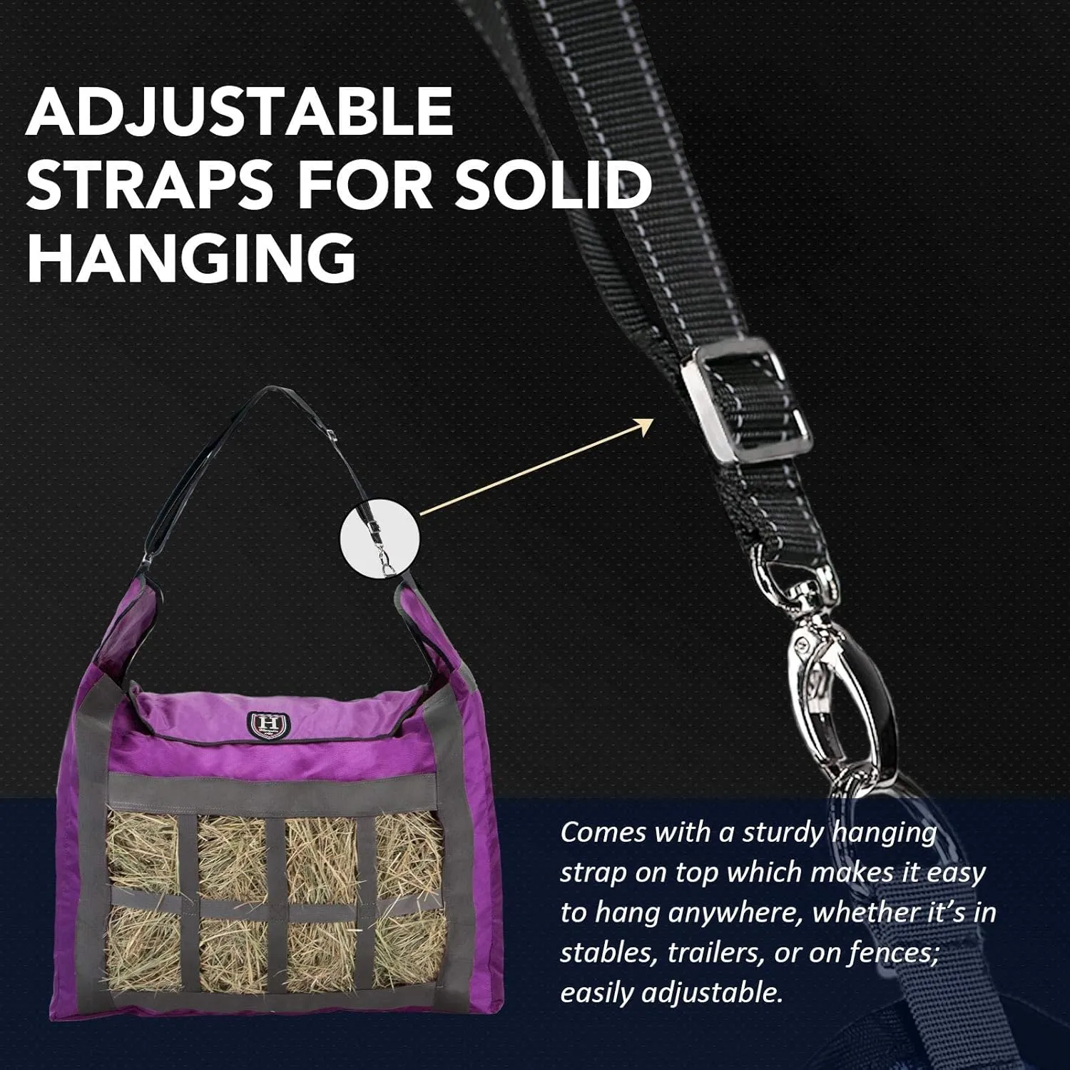 Harrison Howard Premium Durable Slow Feed Horse Hay Bags Oxford Cloth Heavy Duty Large Capacity Horse Feeding Bag-Regal Purple
