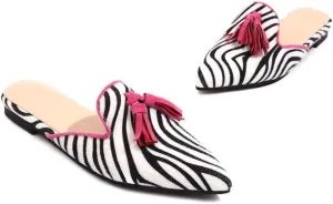 Hee grand Women Mules Closed Pointed Toe Tassel Flat Mules Casual Outdoor Slippers Slip On Backless Loafers