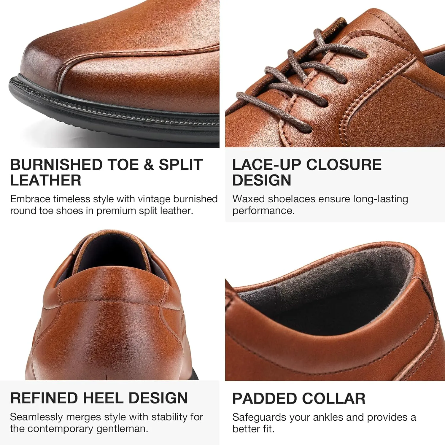 HEEZ Mens Dress Shoes,Split Leather Oxford Shoes with Square Toe, Classic Lace Up Formal Casual Business Shoes for Men