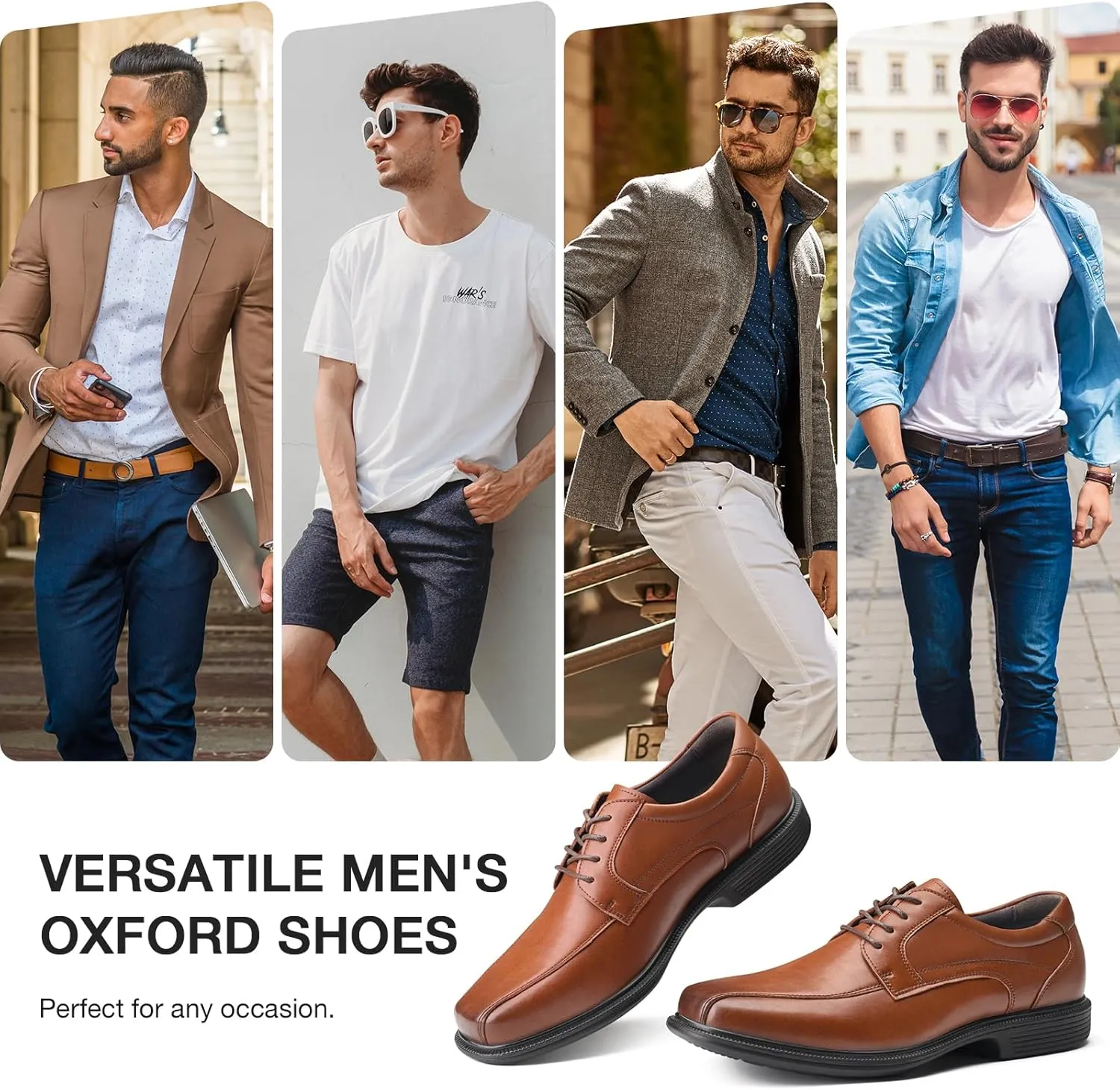 HEEZ Mens Dress Shoes,Split Leather Oxford Shoes with Square Toe, Classic Lace Up Formal Casual Business Shoes for Men
