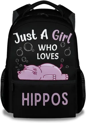 Hippo Backpack for Girls Boys, 16 Inch Backpacks for School, Cute, Adjustable Straps, Durable, Lightweight, Large Capacity Bookbag for Kids