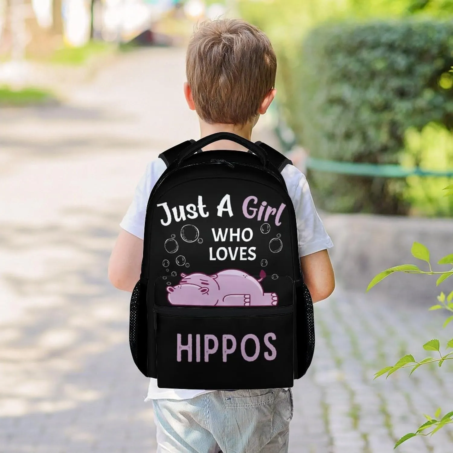 Hippo Backpack for Girls Boys, 16 Inch Backpacks for School, Cute, Adjustable Straps, Durable, Lightweight, Large Capacity Bookbag for Kids