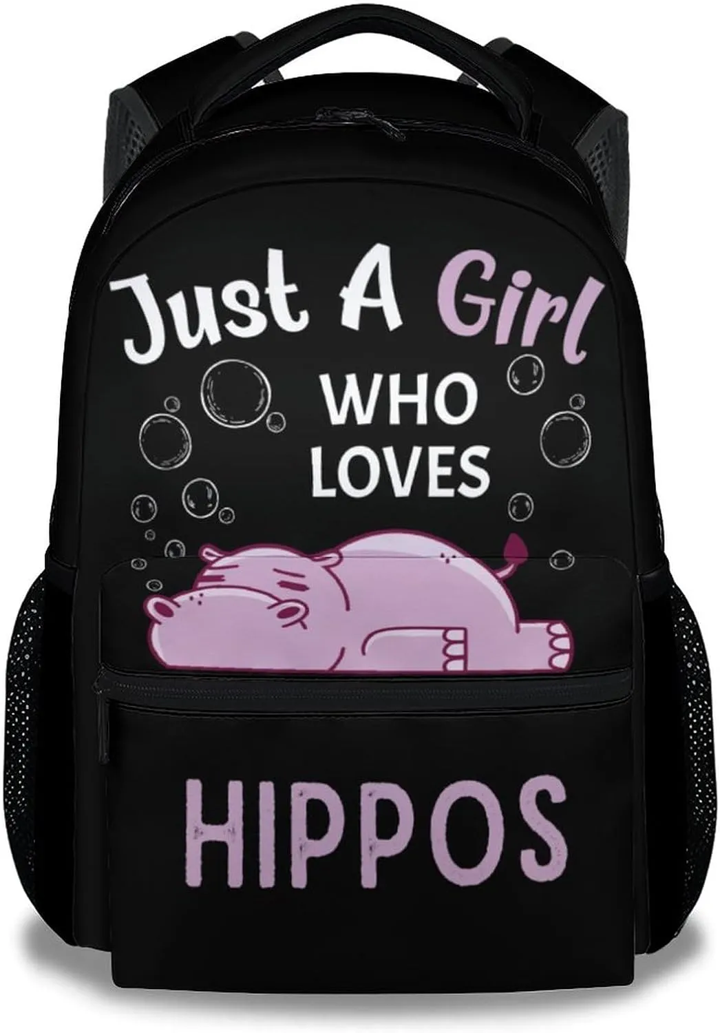 Hippo Backpack for Girls Boys, 16 Inch Backpacks for School, Cute, Adjustable Straps, Durable, Lightweight, Large Capacity Bookbag for Kids