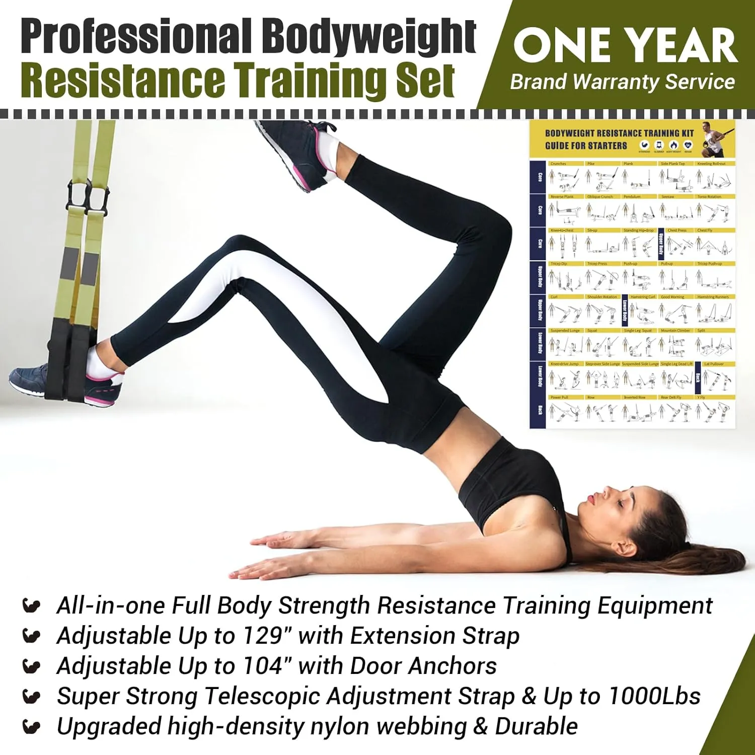 Home Resistance Training Kit, Resistance Trainer Exercise Straps with Handles, Door Anchor and Carrying Bag for Home Gym, Bodyweight Resistance Workout Straps for Indoor & Outdoor