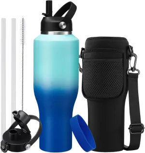 Insulated Water-Cup Skinny-Tumbler Lid Straw 40 oz Stainless Steel Tumblers Insulated Water Bottles fits in Cup Holder Leak Proof Metal Flask Water Cup Straw Spout Lids for Women Men