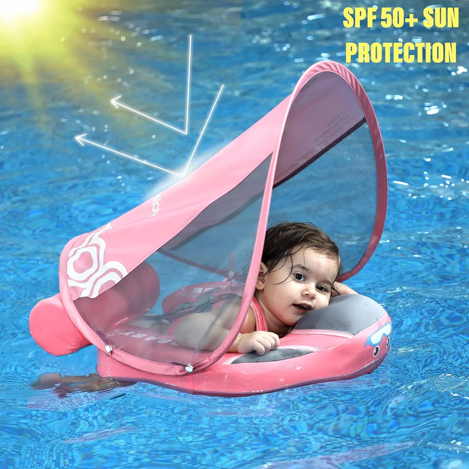Joyooss Mambobaby Float with Canopy, Never Flip Over Baby Pool Float Float with Canopy Non Inflatable Infant Pool Float, Water Float with Removable UPF 50  UV Baby Floaties for 1 Year Old 0-36 Months
