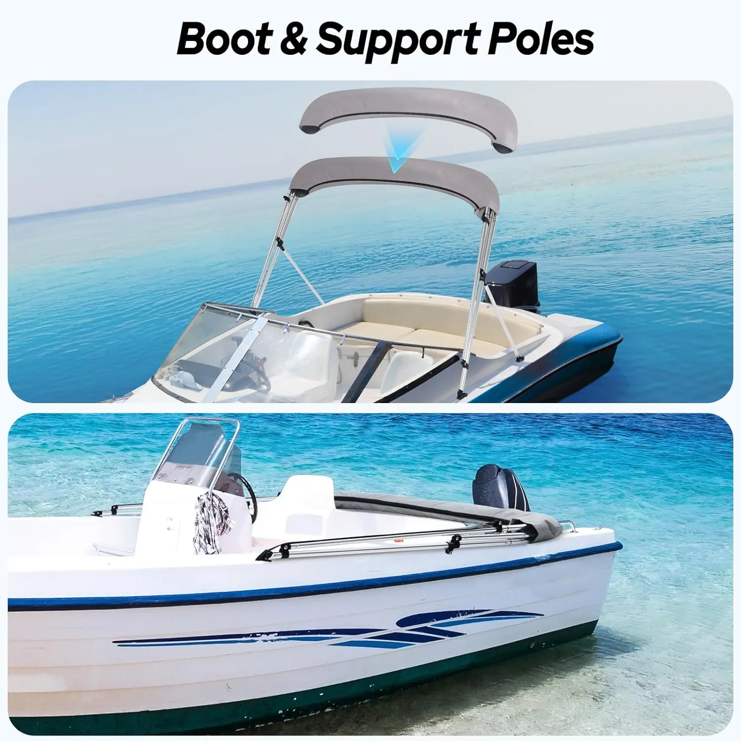KAKIT 3 Bow Bimini Top for Boats, Heavy Duty 7 Layers 1200D Oxford Boat Canopy with Support Poles & Storage Boot