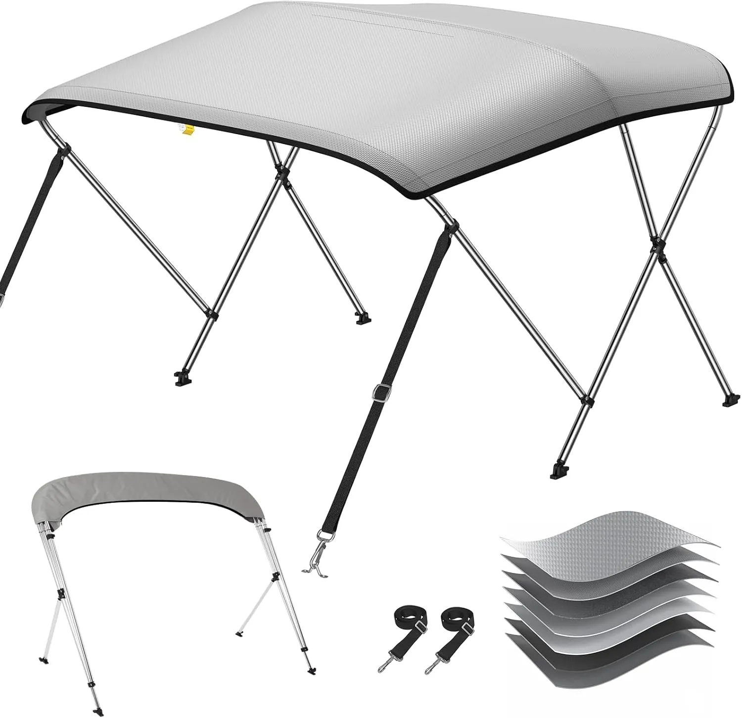 KAKIT 3 Bow Bimini Top for Boats, Heavy Duty 7 Layers 1200D Oxford Boat Canopy with Support Poles & Storage Boot