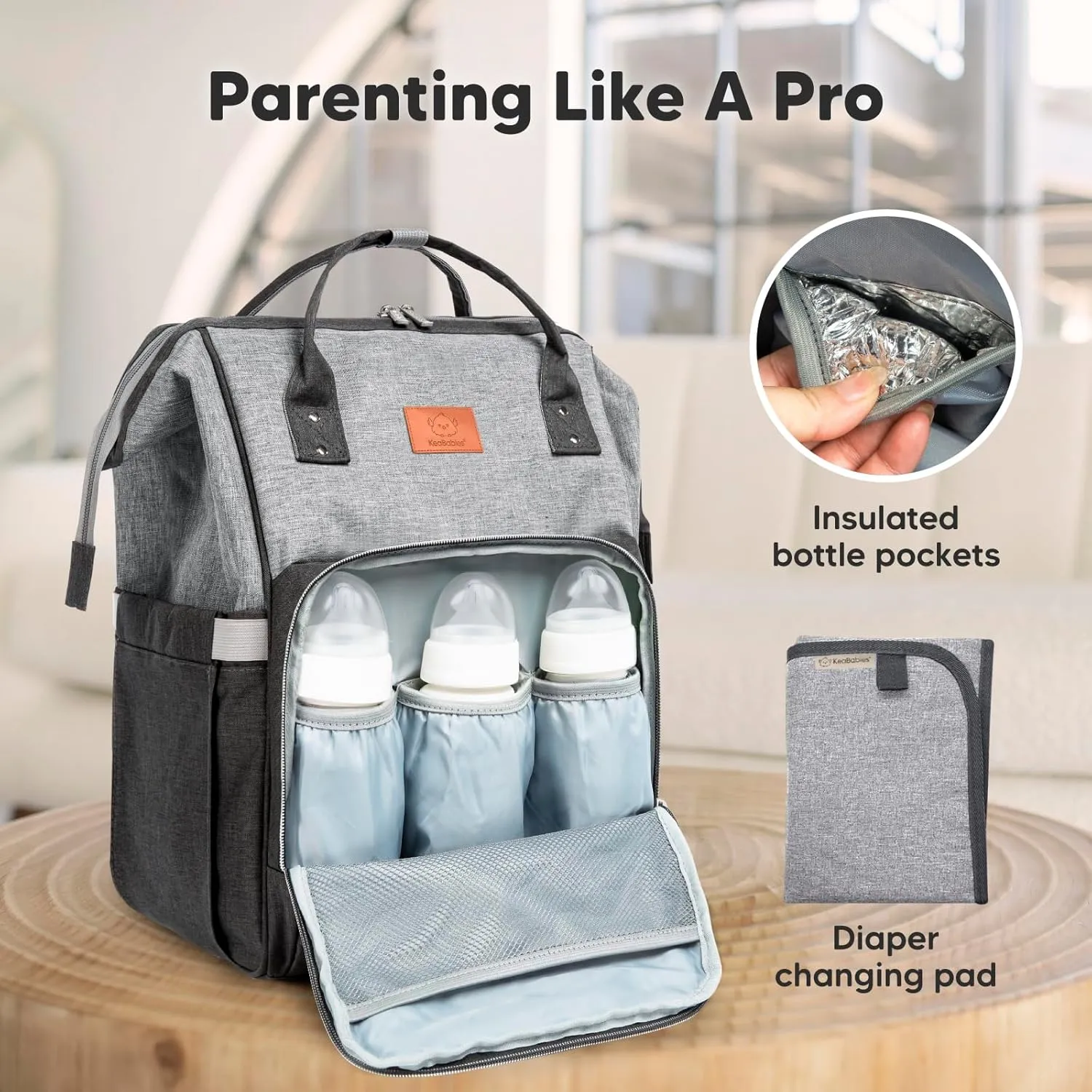 KeaBabies Baby Diaper Bag Backpack - Large Baby Bag for Boys, Girls, Waterproof Multi Function Travel Diaper Backpack with Changing Pad, Durable Travel Essentials for Moms and Dads (Graphite)