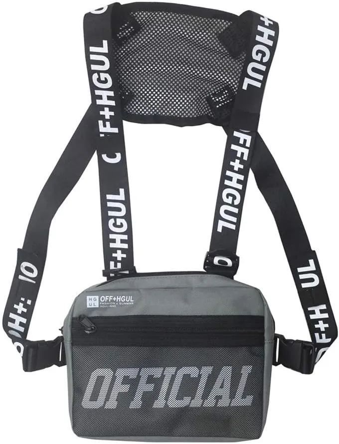 Kedejin Unisex Waist Pack, Chest Bag - Hip Hop Style Vest, Crossbody Bag for Travel, Hiking, Outdoor Sport - Light Grey, 26*6*21cm
