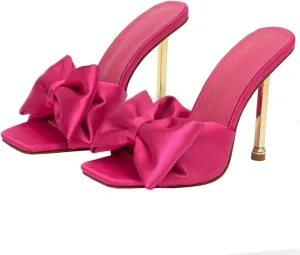 KOKOMOMO Womens Bow High Heels Mules Stiletto Slides Mule Heels Open Toe Heeled Sandals with Bowknot