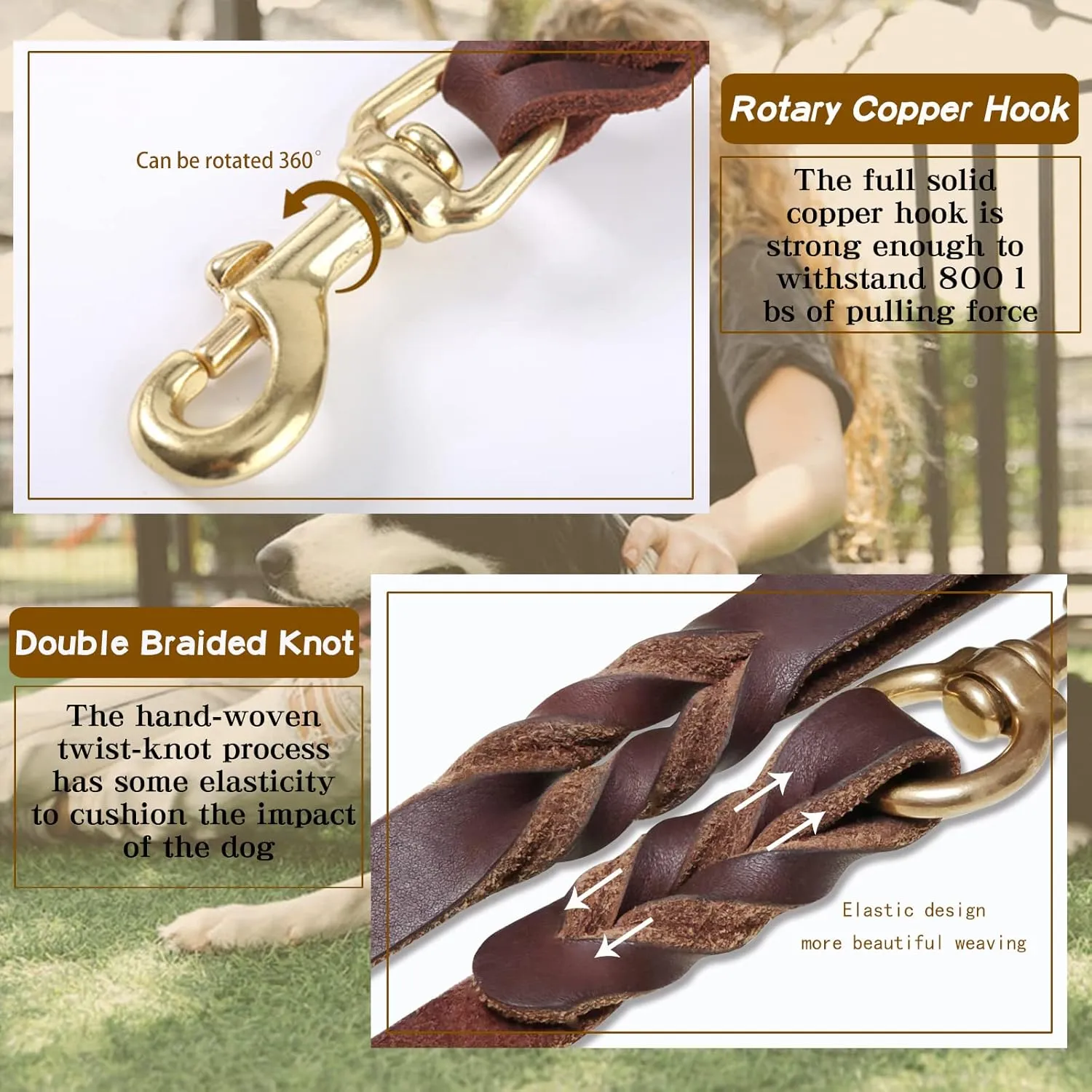 Leather Dog Leash 6ft x 3/4 inch,Strong Heavy Duty Genuine Leather Braided Dog Training Leash, Soft and Comfortable Leather Leash for Large Dogs, Medium Small Dogs (Brown, 6FT*3/4in)